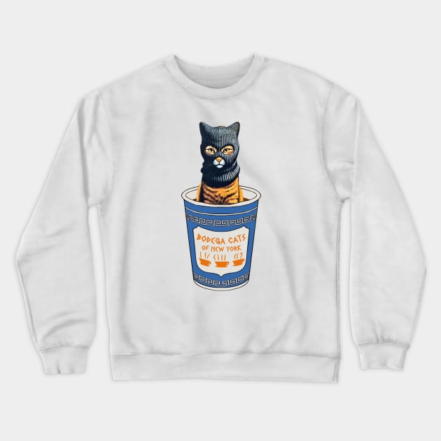 New York Bodega Feline - Coffee Cup Kitty Crewneck Sweatshirt by Bodega Cats of New York